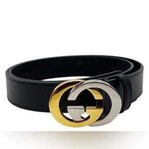 Gucci Marmont GG Belt Black Leather Gold Silver Buckle Size 95/38 Authenticated